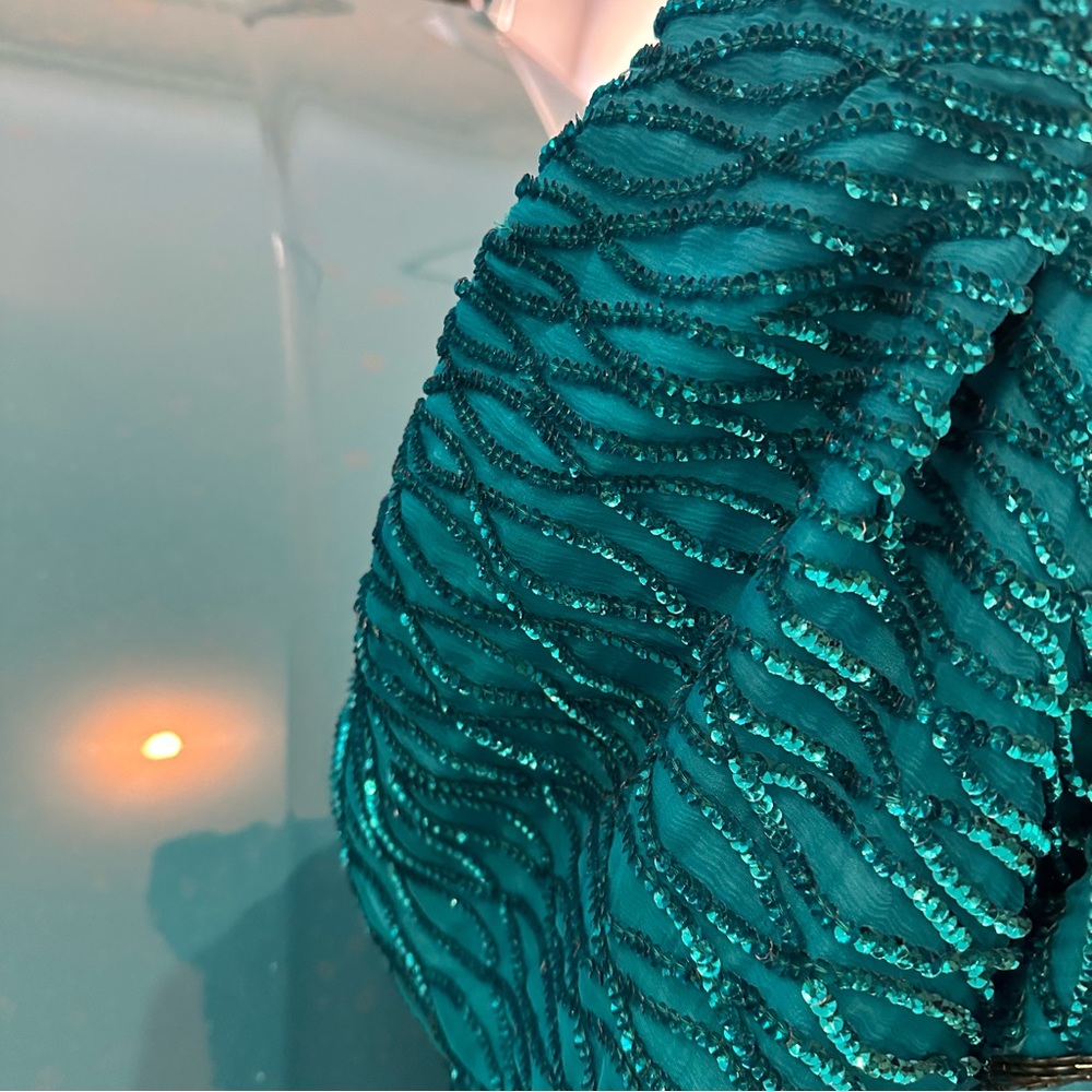 Vintage Teal Sequin Dress Eras Tour Medium Rare - Picture 10 of 11